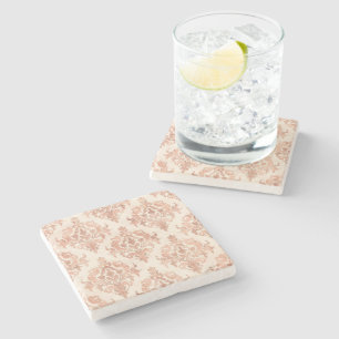 Dessous-de-verre En Pierre Motif ornemental aquarelle damassé pêche chaud