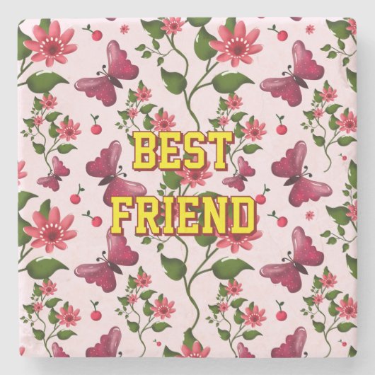 Dessous-de-verre En Pierre Motif papillon floral personnalisé et sur mesure  (Devant)