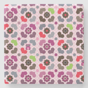 Dessous-de-verre En Pierre motif rose de fleurs et de hiboux