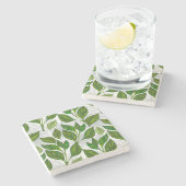 Dessous-de-verre En Pierre Motif sans couture avec Feuilles de thé vert (Côté)