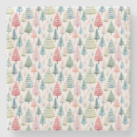 Dessous-de-verre En Pierre Motif sapins de Noël pastel colorés (Devant)