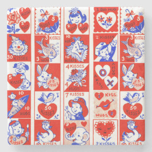 Dessous-de-verre En Pierre Motif timbre de la Saint-Valentin vintage des anné