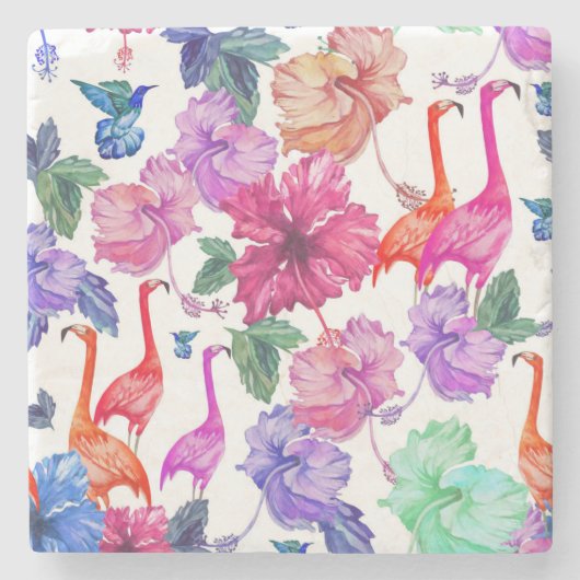 Dessous-de-verre En Pierre Motif tropical d'aquarelle (Devant)