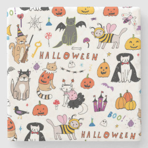Dessous-de-verre En Pierre Motif Vintage Halloween Cats