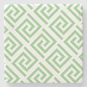 Dessous-de-verre En Pierre Motifs de Clé Grecque Sauge Blanche Verte Élégant