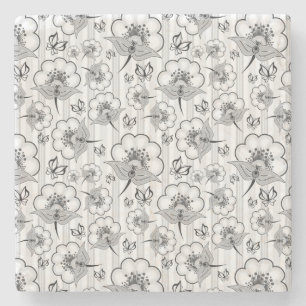 Dessous-de-verre En Pierre Motifs de fleurs sans couture noir blanc mignons