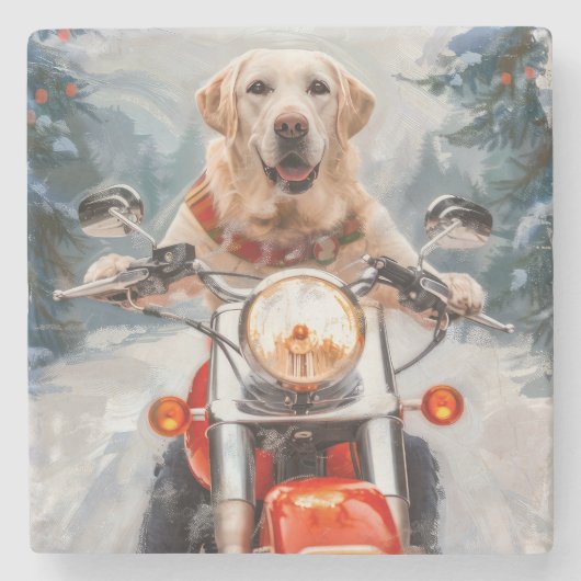 Dessous-de-verre En Pierre Moto à chiens Labrador Noël (Devant)