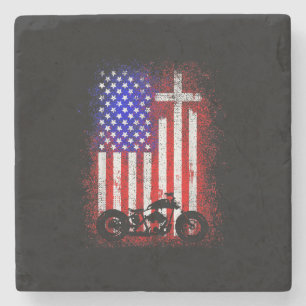 Dessous-de-verre En Pierre Moto Vintage Drapeau USA Foi Chrétienne pour Bi