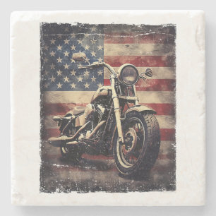 Dessous-de-verre En Pierre Moto vintage USA Drapeau Retro Biker AmericanVi