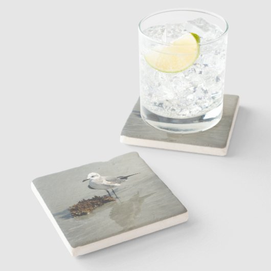 Dessous-de-verre En Pierre Mouette et algue sur la plage (Côté)