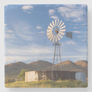 Dessous-de-verre En Pierre Moulin à vent et barrage dans le Karoo au lever du