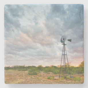 Dessous-de-verre En Pierre Moulin à vent et nuages au coucher du soleil