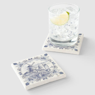Dessous-de-verre En Pierre Moulin à vent hollandais bleu de Delft chic vintag