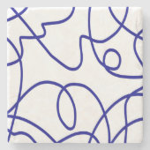 Dessous-de-verre En Pierre Mouvement : Ligne Art en bleu et blanc (Devant)