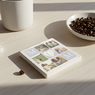 Dessous-de-verre En Pierre Mum Heart Photo Collage Gird Monogram Keepsaké