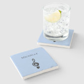 Dessous-de-verre En Pierre Musical Simple Treble Clef Cute Cute Custom Blue (Côté)
