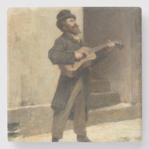 Dessous-de-verre En Pierre Musicien de rue avec guitare (par Gerolamo Induno)