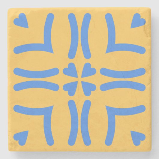 Dessous-de-verre En Pierre Mustard Yellow Blue Hearts Folk Art Modern (Devant)