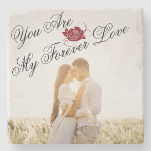 Dessous-de-verre En Pierre "My Forever Love" Rose rouge Élégant Marbre photo