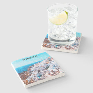 Dessous-de-verre En Pierre Mykonos Grèce aquarelle peinture