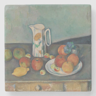 Dessous-de-verre En Pierre Nature morte, pichet de lait et fruits sur une tab