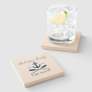 Dessous-de-verre En Pierre Nautical Lake House Ancre Oars Family Navy Bleu