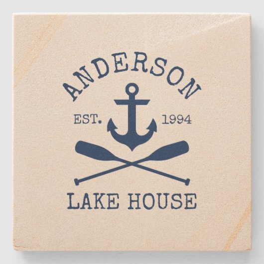 Dessous-de-verre En Pierre Nautical Lake House Blue Ancre Oars Sandstone (Devant)