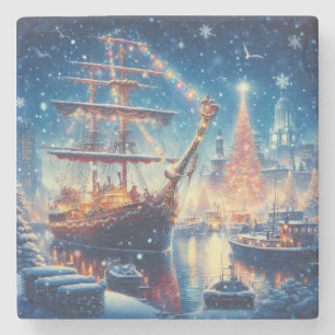 Dessous-de-verre En Pierre Navire à quai Noël/hiver