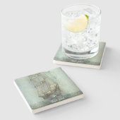 Dessous-de-verre En Pierre Navire classique nautique (bleu) (Côté)