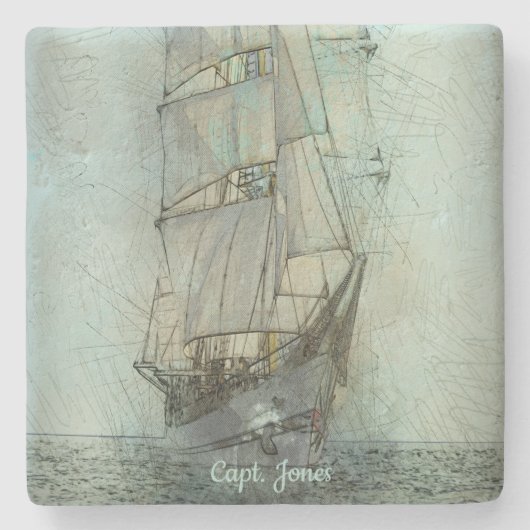 Dessous-de-verre En Pierre Navire classique nautique (bleu) (Devant)