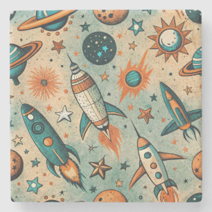 Dessous-de-verre En Pierre Navires vintages à fusée spatiaux Motif -Cosmos(7)