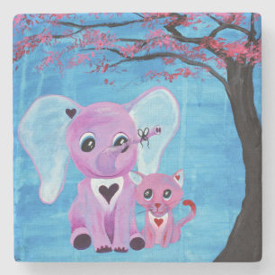 Dessous-de-verre En Pierre Ne m'oublie pas Mignon Éléphant Chat Art de Fleur 