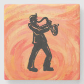 Dessous-de-verre En Pierre New York Boogie Nights Saxophone Orange (Devant)