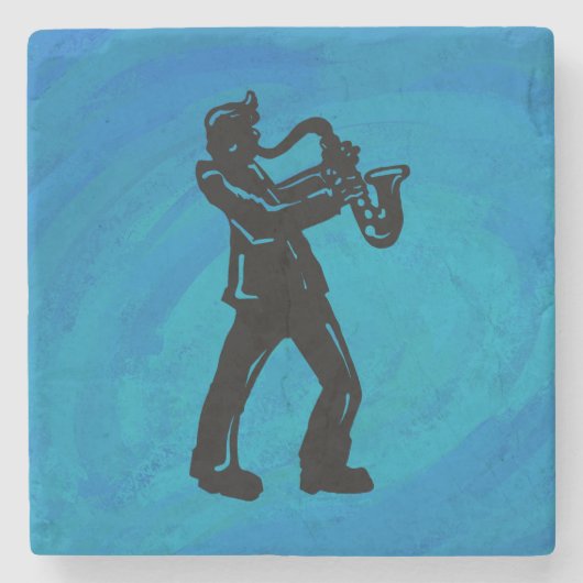 Dessous-de-verre En Pierre New York Boogie Nuits Saxophone Bleu (Devant)