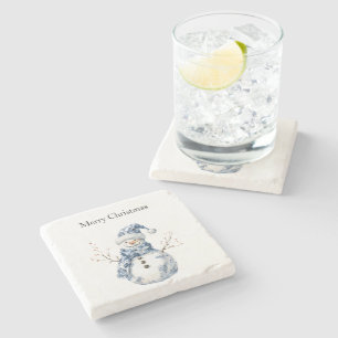 Dessous-de-verre En Pierre Noël Chic Bleu Blanc Snowman