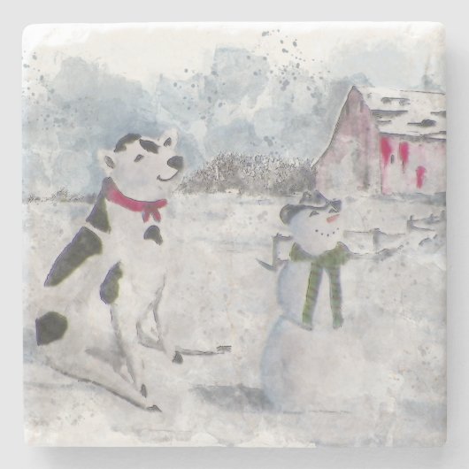 Dessous-de-verre En Pierre Noël Cowboy Snowman (Devant)