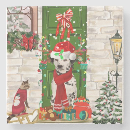 Dessous-de-verre En Pierre Noël de chien dalmate (Devant)