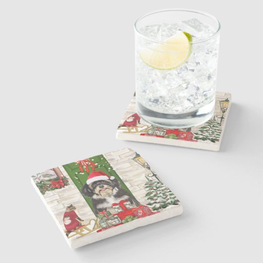 Dessous-de-verre En Pierre Noël de chien Havanais (Côté)