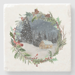 Dessous-de-verre En Pierre Noël de la forêt d'hiver