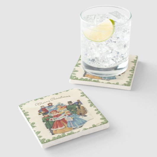 Dessous-de-verre En Pierre Noël des Noël des caroleurs de Noël (Côté)