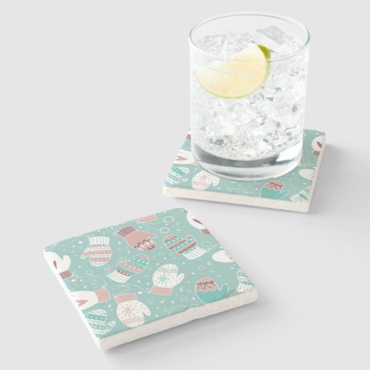 Dessous-de-verre En Pierre Noël d'hiver Mittens Motif à Mint (Côté)
