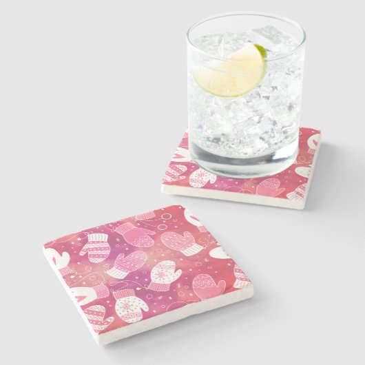 Dessous-de-verre En Pierre Noël d'hiver Mittens Motif en rose (Côté)