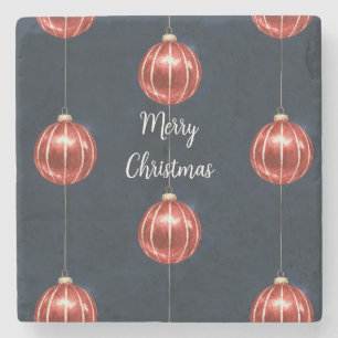 Dessous-de-verre En Pierre Noël Ornement Bleu Marine Rouge