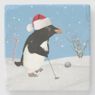 Dessous-de-verre En Pierre Noël, pingouin jouant au golf