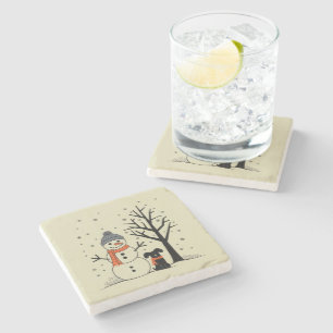 Dessous-de-verre En Pierre Noël Snowman Xmas Chien hiver
