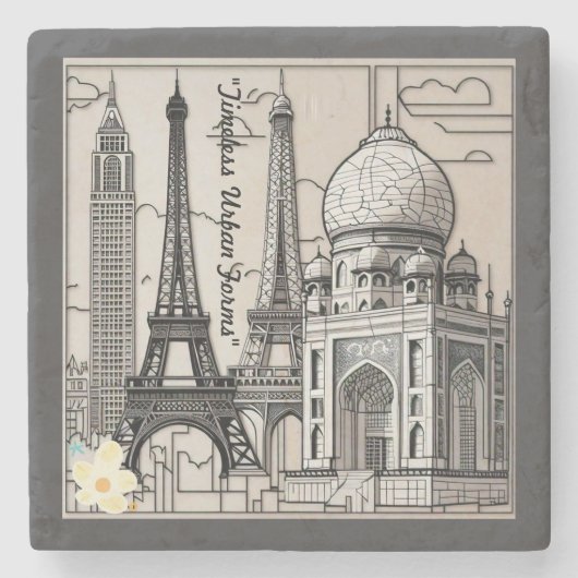 Dessous-de-verre En Pierre "Noir, Blanc et Construit" (Devant)