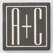 Dessous-de-verre En Pierre Noir & Blanc | Initiales de couple (Devant)