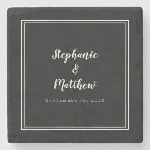 Dessous-de-verre En Pierre Noir Blanc Mariage Mariée & Salle Élégante Simple