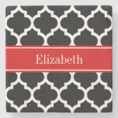 Dessous-de-verre En Pierre Noir Blanc Marocain #5 Nom Rouge Monogramme (Devant)