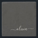 Dessous-de-verre En Pierre Noir Blanc Moderne Minimaliste Élégant Monogramme<br><div class="desc">Découvrez notre collection minimaliste moderne de monogrammes noirs et blancs : Faites preuve de simplicité et de sophistication grâce à nos designs minimalistes, conçus pour élever votre style sans effort. Réalisée avec un oeil attentif pour l'esthétique moderne, cette collection présente des motifs noirs et blancs épurés accentués par des monogrammes...</div>